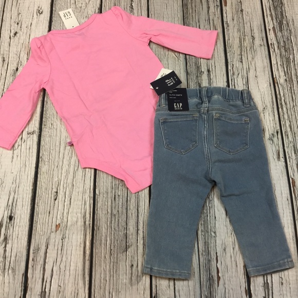 Gap Girls 3-6 & 6-12 Months Pink Kitten Shirt & Soft Denim Jeans Outfit - Picture 3 of 5